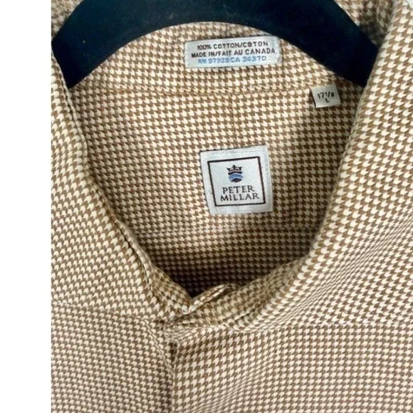 Peter Millar Mens Sz 17.5L Hounds tooth Button Up Shirt Long Sleeve Casual Dress - Picture 4 of 10